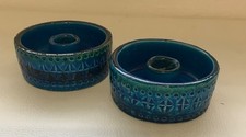 Vintage Italian blue  pottery candlesticks pair, mid 20th century Bitossi