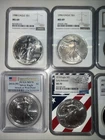 Lot of 10 Mixed 1 Ounce American Silver Eagles, Different Dates, Graded