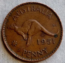 1951 Australia Penny George VI Kangaroo Britain Empire Coin 
