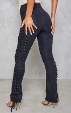PLT Black Woven Extreme Lace Up Side Detail Skinny Pants Size 12 Black RRP £60