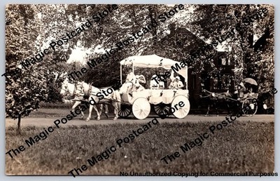 Horse Drawn Parade Float WETHERSFIELD Connecticut RPPC Antique Photo ~1910s