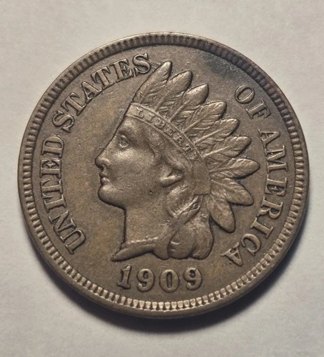 1909 Indian Head Cent 1c Penny, Extra Fine XF Details, Exact Coin Shown