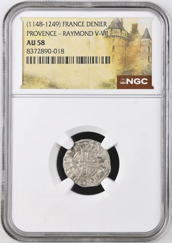 Raymond V France Provence NGC AU 58 Silver Denier Knights Templar Crusader