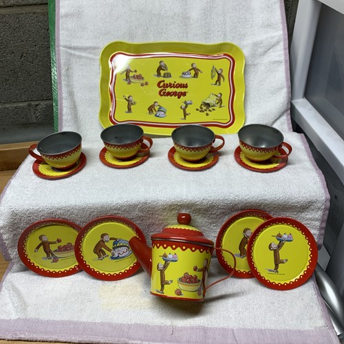 Schylling Vintage Curious George 15 Piece Tin Tea Set
