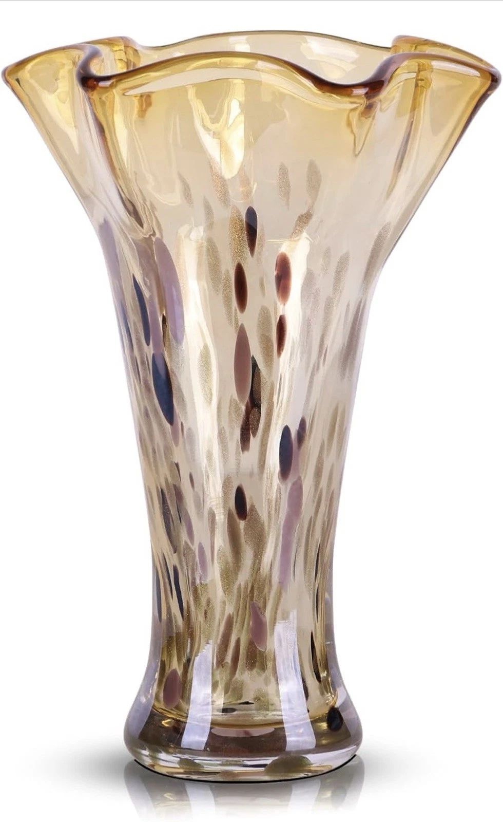 9.0"H Amber Glass Vases for Flowers, Unique Hand Blown Glass Vase