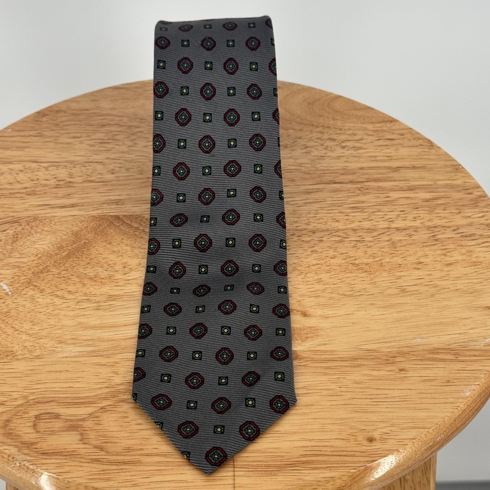 Polo By Ralph Lauren Tie Mens Gray Geometric 100% Italian Silk USA Classic