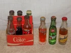 Vintage Coca Cola Coke Pack 3" Mini Glass Bottles & Paper Carrier
