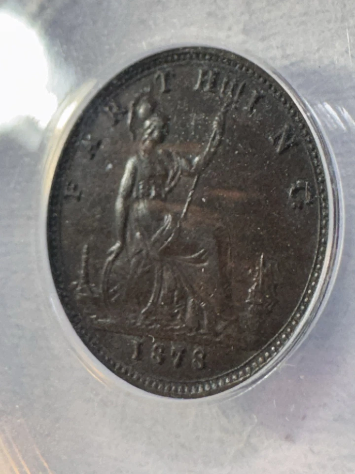 1878 Great Britain Farthing Graded AU 50 by ANACS - Image 3 of 4