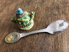 Tetley Tea small pottery teapot and metal spoon, C. 1990s