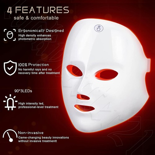 7 Colour LED Light Photon Face Mask Rejuvenation Skin Facial Wrinkle Therapy - Picture 5 of 14