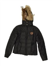Zu Elements Womens Hooded Reversible Padded Jacket Uk 10 Small Black Nylon Ij01