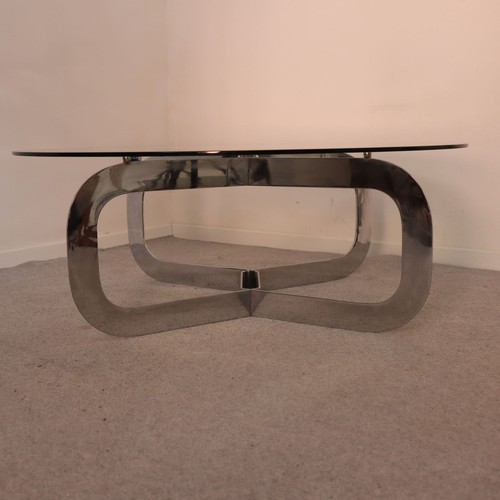vintage round coffee table steel and glass, made in italy, 1970s - Picture 7 of 11