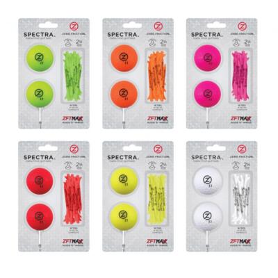 Spectra 2 Golfbälle + 18 ZF Tees 3 Prong 2 3/4'' Fuchsia Orange Rot Gelb Limette