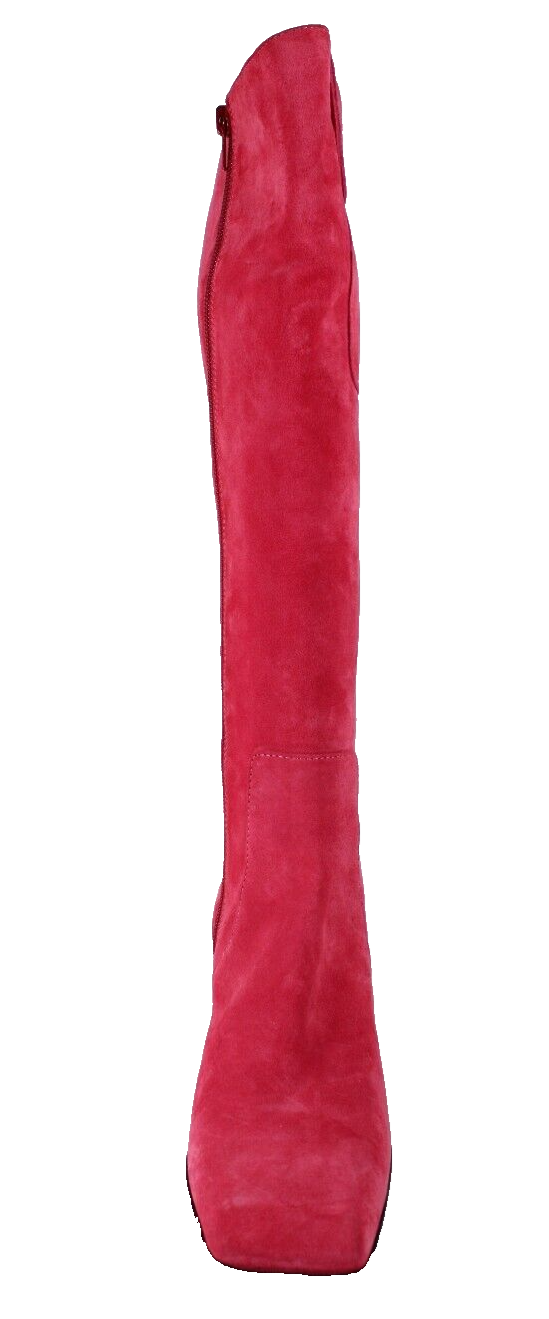 Stivali YVES SAINT LAURENT rosa punzonato scamosciato logo tasca punta quadrata tacco 7 5