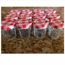 Lot of 12 Empty Mini Bonne Maman 1oz Glass Jars Red Gingham Lids Crafts Storage