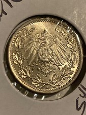 *Uncirculated* Deutsches Reich 1916-A Beautiful 1/2 Mark 90% Silver Coin