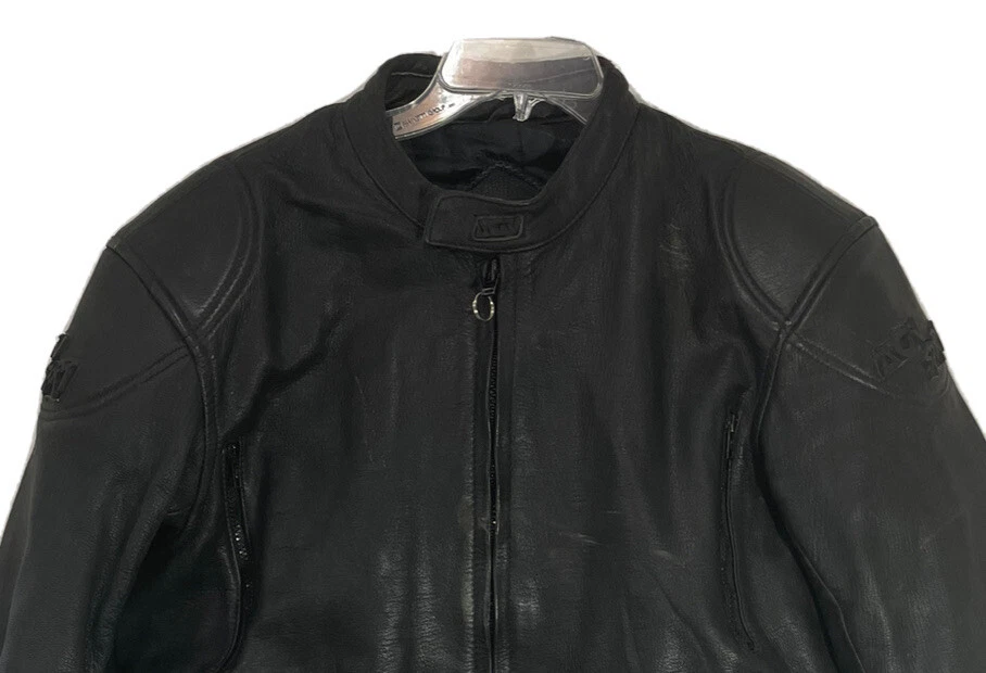 AGV Sport Mens 38 Black Leather Motorcycle Jacket Padded armored Vented Lined  image 2