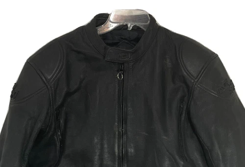 AGV Sport Mens 38 Black Leather Motorcycle Jacket Padded armored Vented Lined  image 2