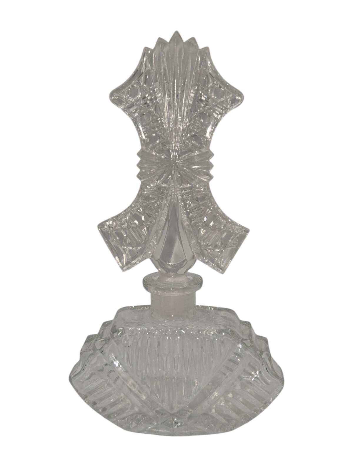 Vintage Art Deco Czech Perfume Bottle Clear Cut Glass 6