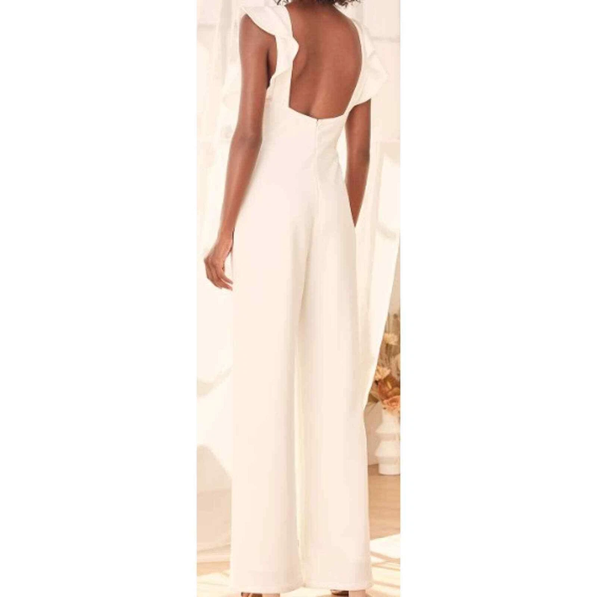 Feel Your Love White Ruffled Wide-Leg Jumpsuit