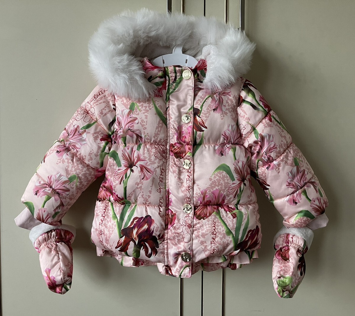 Ted Baker Baby Girl Pink Floral Jacket Coat Rain Winter 9-12 Months