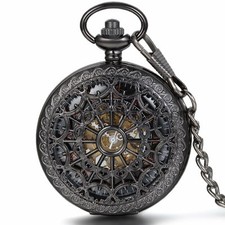 Vintage Roman Numberals Auto Mechanical Steampunk Skeleton Cobweb Pocket Watch