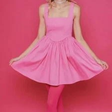 $185 NEW Kourt Pink Corset Mini Dress Lollipop Landscape Dress barbie