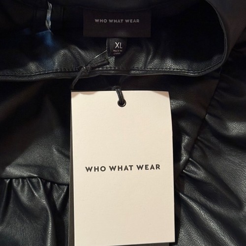 Who What Wear Women's Long Sleeve Black Faux Leather A-Line Dress - Size XL - Afbeelding 8 van 9