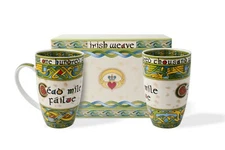 Cead Mile Failte Celtic Weave Tea Coffee Mug Set of 2 Bone China Mugs 14 fl oz