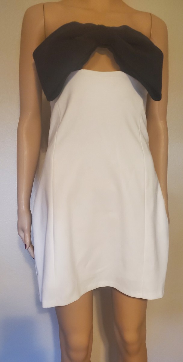 NWT ZARA Stretch Strapless Black Bow White Mini Dress | eBay