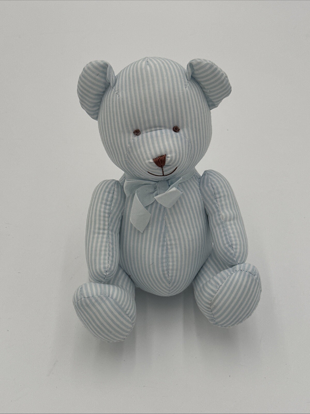 Carters Blue White Stripe Teddy Bear Plush Rattle Bow 8