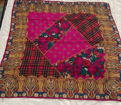 VTG Echo Wool 100% Laine Scarf Pink Bright Paisley 33'' x 33''