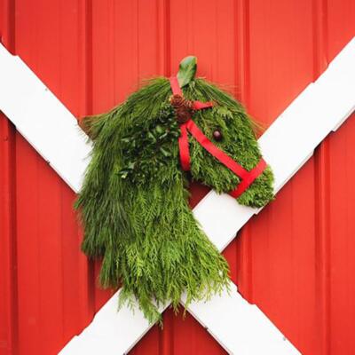 Couronne De Noël Tête De Cheval - Décoration De Porte Rustique Et Festive - 40x30 Cm - 3