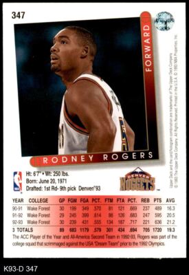 ブシロードその他 1993 ROGER DEAN 90 CARD COMPLETE SET 1993 Upper Deck #347 Rodney Rogers Nuggets RC Wake Forest 8 - NM