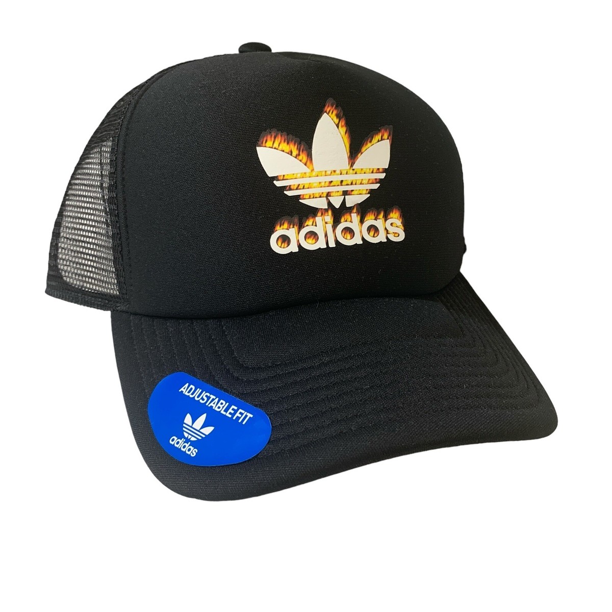 Adidas Trefoil Fire Foam Trucker Hat Cap Snapback Adjustable Black