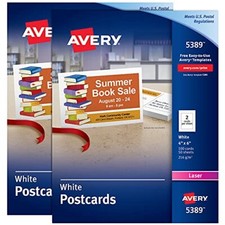 Avery 5389 Printable White Postcards Cards, 4"x6", 100 Cards Per Pack, 2-Pack