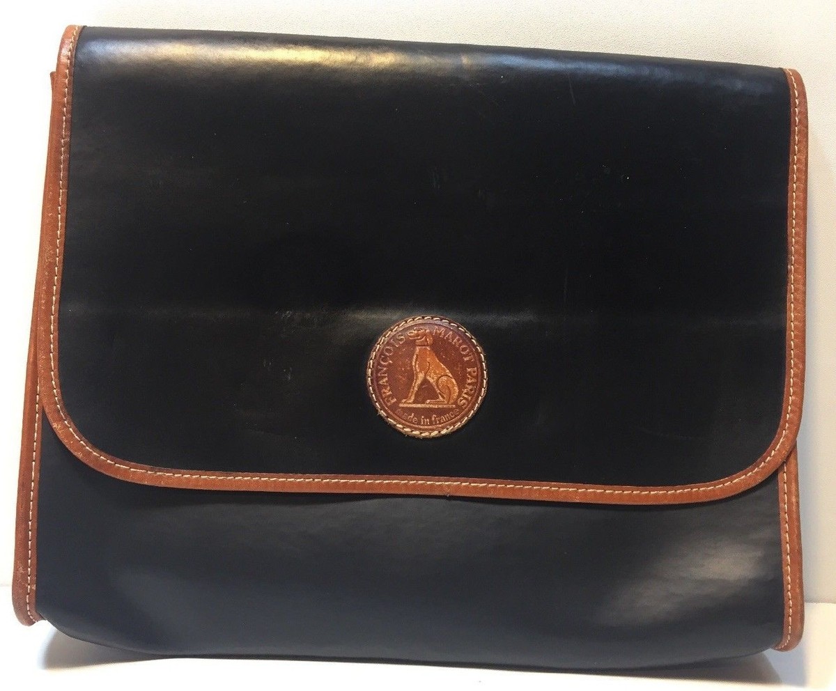 MADURA ラグ　Paris購入 Vintage Francois Marot Paris, Black, Leather, purse/Clutch Handbag