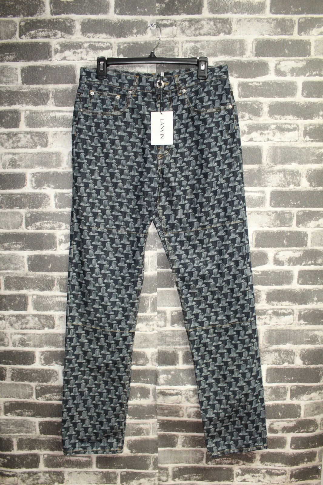 Lanvin — New with COA New LANVIN Monogram Printed Tapered Jeans In Navy Blue Size 30x33