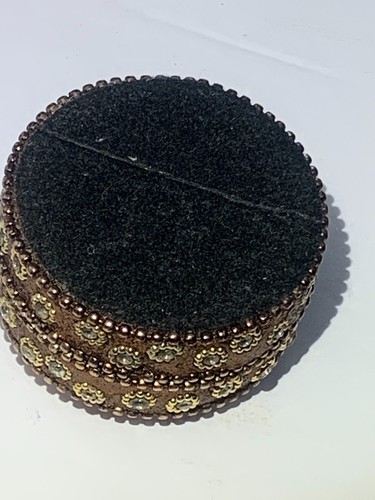 Tiny Trinket Box, Fabric Covered, Bejeweled, Brown - Picture 8 of 9