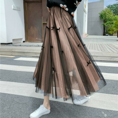 Women Mesh Bowknot Skirt Tulle Elastic 