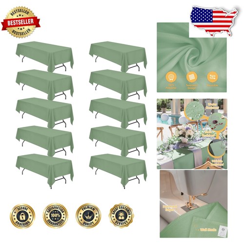 10 Pack 60x126 Sage Green Tablecloths for Receptions - Stain & Wrinkle Resistant