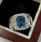 Natural Blue Topaz Gemstone with 925 Sterling Silver Ring for Men's #2820