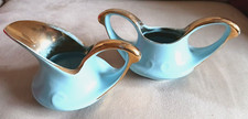 Vtg. Pearl China Robin Blue & Gold Accents Sugar & Creamer Set Genie  wave motif