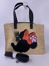 Buckle-Down Disney Minnie Mouse Straw Raffia Small Tote Bag Crossbody Strap New