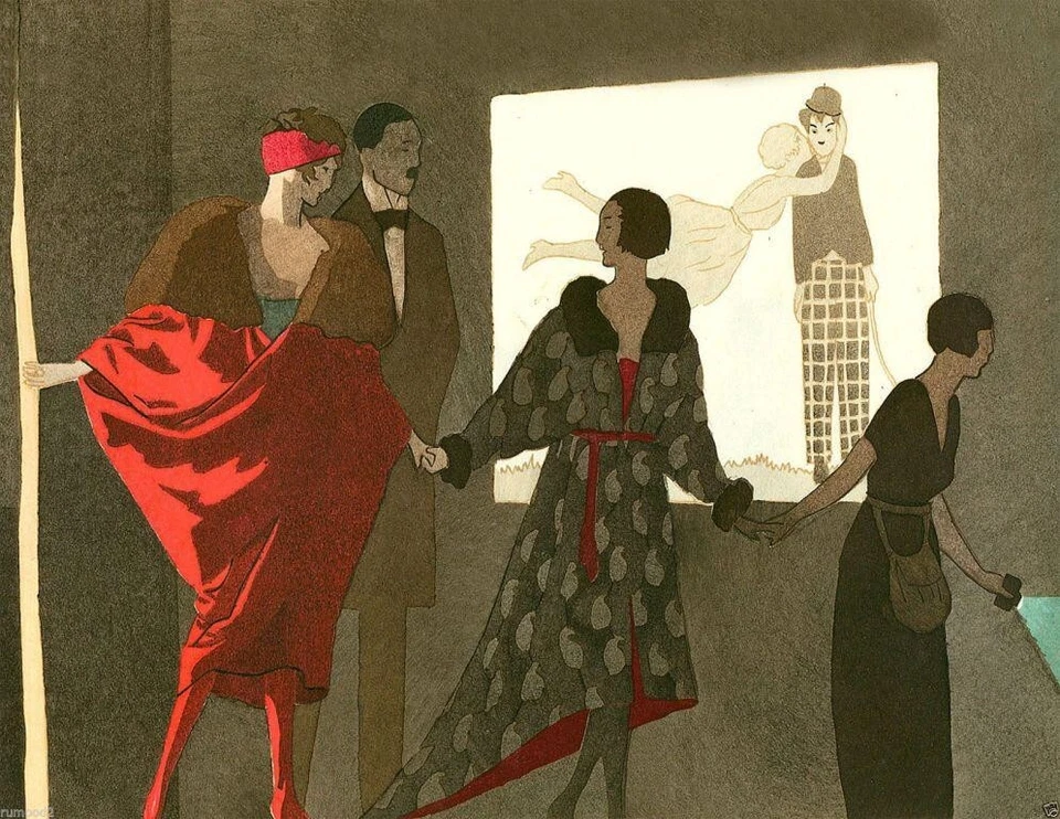 Theatre Fashion – A.E. Marty 1912 French Art Deco Illustration Elegant Parisian - Image 2 of 2