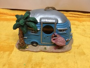 Green Camper Birdhouse Flamingo Palm Tree Vintage Style Tropical Beach Theme