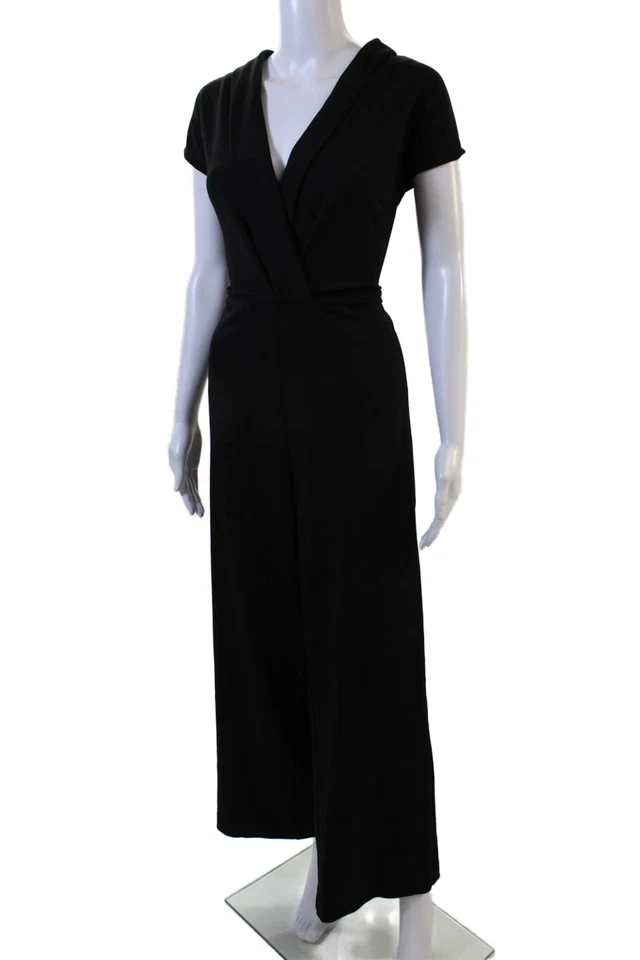Nicole Miller, Women Short Sleeve V-Neck Black Jumpsuit Size 12 - Image 2 of 4