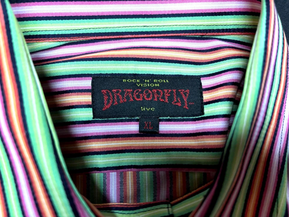 Dragonfly Mens Button Front Long Sleeve Cotton Stripe Shirt X Large XL - Image 4 of 4