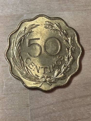 Paraguay 50 centimos coin, 1953. KM# 28, nickel-brass. National Emblem.