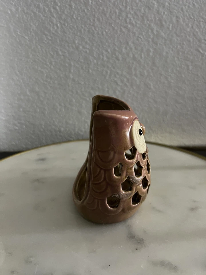 Vela de cerámica Owl Boho Shabby Chic marrón verde usada en excelente estado Foto 3 de 4